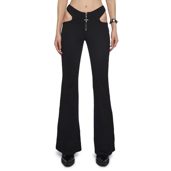 DOLLS KILL Women's Widow Demon Maiden Cut Out Pants Size M In Black - Picture 2 of 10